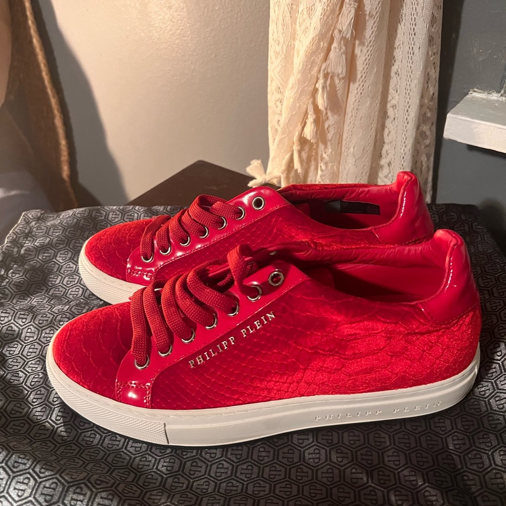 Philipp Plein velvet snake embossed Red Women's Sneakers